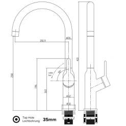 Wasserhahn Küchenarmatur, BOD, mit 360° schwenkbarem U-Auslauf, Verchromt