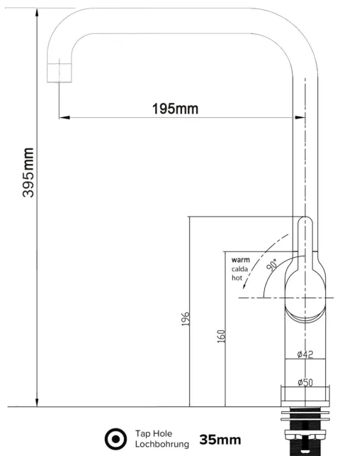 Wasserhahn Küchenarmatur, BOD, mit 360° schwenkbarem N-Auslauf, Verchromt