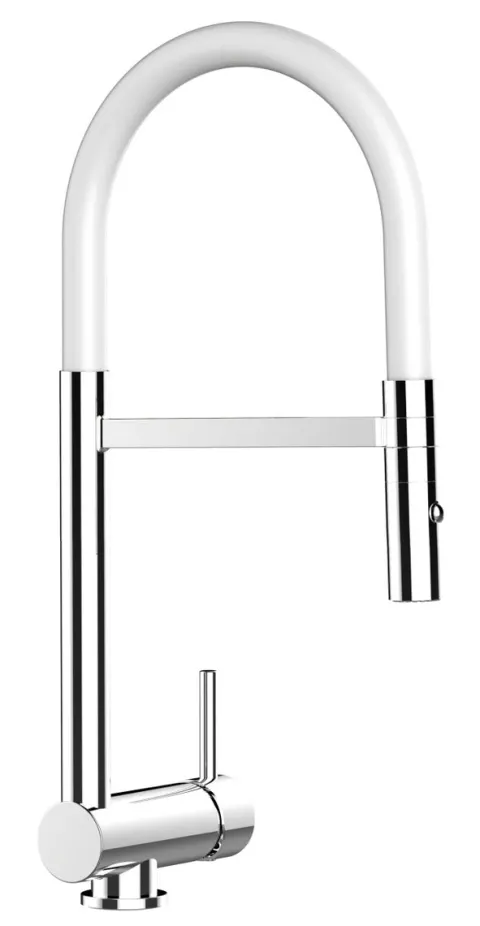 Wasserhahn Vorfenster Küchenarmatur, Umklappbar 6 CM, mit 360° schwenkbarem Auslauf, abnehmbare 2 strahl Handbrause, Verchromt / Weiß