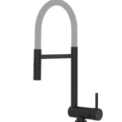 Wasserhahn Vorfenster Küchenarmatur, Umklappbar 6 CM, mit 360° schwenkbarem Auslauf, abnehmbare 2 strahl Handbrause, Schwarz Matt / Grau