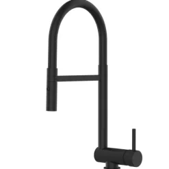 Wasserhahn Vorfenster Küchenarmatur, Umklappbar 6 CM, mit 360° schwenkbarem Auslauf, abnehmbare 2 strahl Handbrause, Schwarz Matt / Schwarz