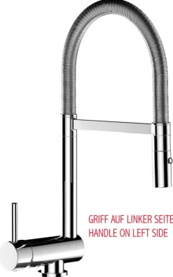 Wasserhahn Vorfenster Küchenarmatur, Umklappbar 6 CM, LINKER HEBEL, mit 360° schwenkbarem Auslauf und abnehmbare 2 strahl Handbrause
