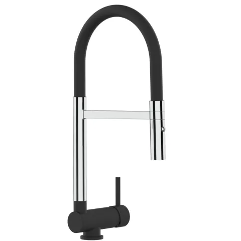 Wasserhahn Vorfenster Küchenarmatur, Umklappbar 6 CM, mit 360° schwenkbarem Auslauf, abnehmbare 2 strahl Handbrause, Verchromt und Schwarz Matt