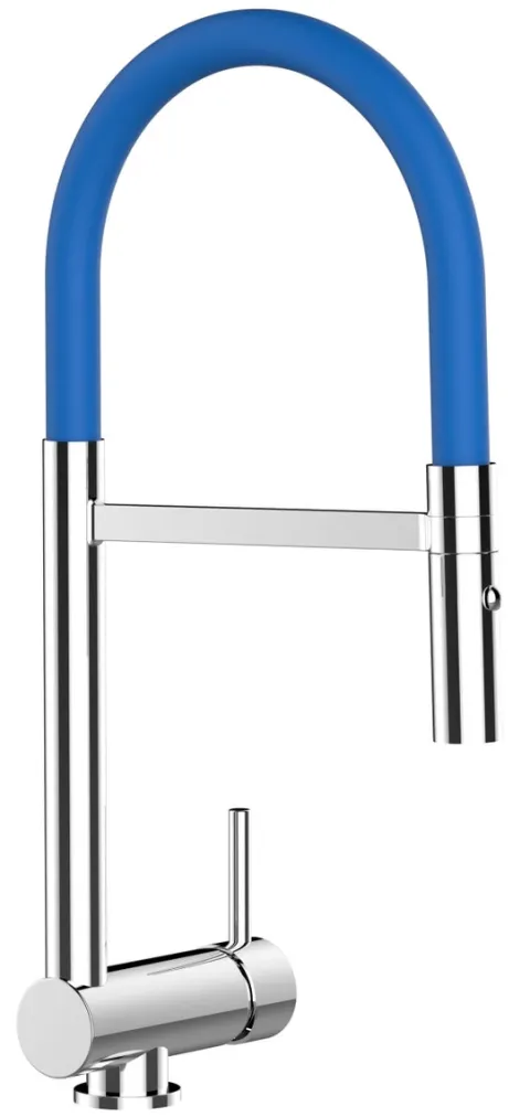Wasserhahn Vorfenster Küchenarmatur, Umklappbar 6 CM, mit 360° schwenkbarem Auslauf, abnehmbare 2 strahl Handbrause, Verchromt / Blau