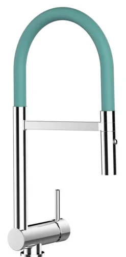 Wasserhahn Vorfenster Küchenarmatur, Umklappbar 6 CM, mit 360° schwenkbarem Auslauf, abnehmbare 2 strahl Handbrause, Verchromt / Türkis