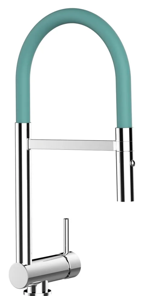 Wasserhahn Vorfenster Küchenarmatur, Umklappbar 6 CM, mit 360° schwenkbarem Auslauf, abnehmbare 2 strahl Handbrause, Verchromt / Türkis