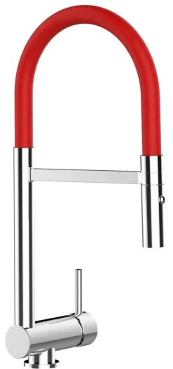 Wasserhahn Vorfenster Küchenarmatur, Umklappbar 6 CM, mit 360° schwenkbarem Auslauf, abnehmbare 2 strahl Handbrause, Verchromt / Rot