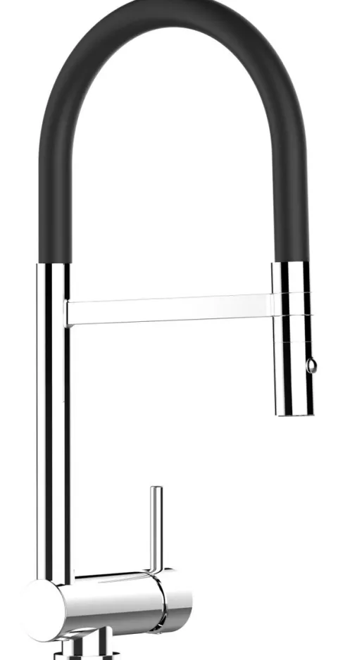 Wasserhahn Vorfenster Küchenarmatur, Umklappbar 6 CM, mit 360° schwenkbarem Auslauf, abnehmbare 2 strahl Handbrause, Verchromt / Schwarz