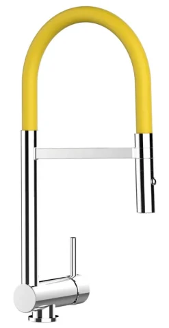 Wasserhahn Vorfenster Küchenarmatur, Umklappbar 6 CM, mit 360° schwenkbarem Auslauf, abnehmbare 2 strahl Handbrause, Verchromt / Gelb