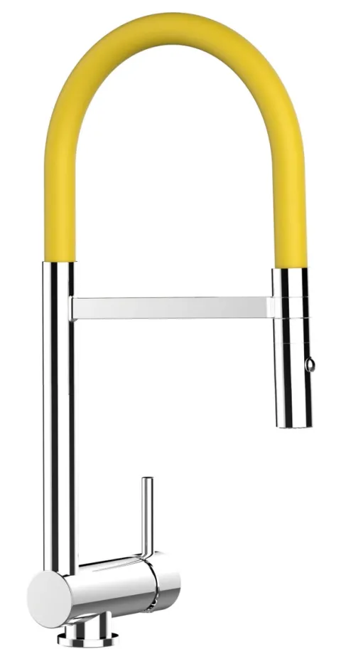 Wasserhahn Vorfenster Küchenarmatur, Umklappbar 6 CM, mit 360° schwenkbarem Auslauf, abnehmbare 2 strahl Handbrause, Verchromt / Gelb