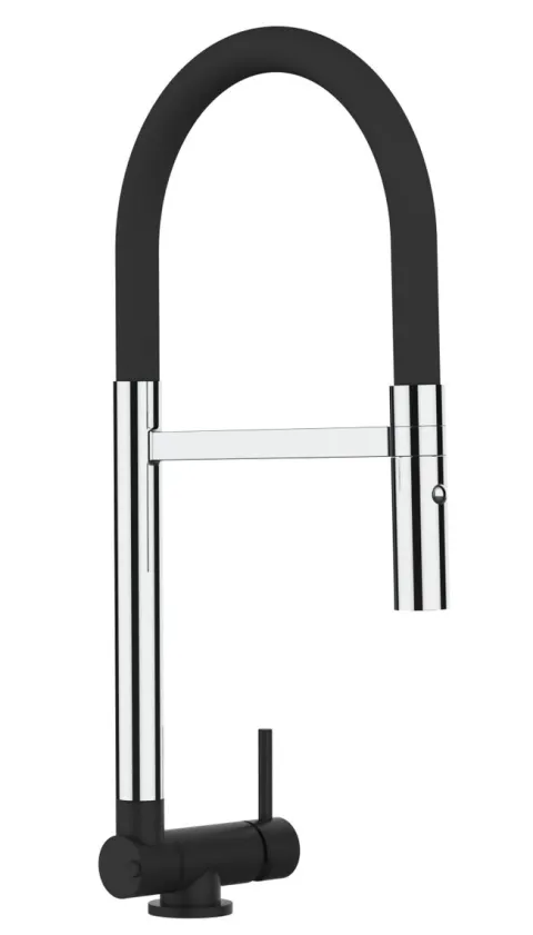 Wasserhahn Vorfenster Küchenarmatur, Umklappbar 4,5 CM, mit 360° schwenkbarem Auslauf, abnehmbare 2 strahl Handbrause, Chrom und Schwarz Matt