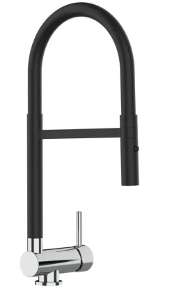 Wasserhahn Vorfenster Küchenarmatur, Umklappbar 6 CM, mit 360° schwenkbarem Auslauf, abnehmbare 2 strahl Handbrause, Schwarz Matt und Verchromt