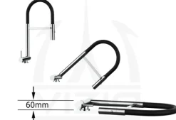 Wasserhahn Vorfenster Küchenarmatur, Umklappbar 6 CM, LINKER HEBEL, mit 360° schwenkbarem Auslauf abnehmbare 2 strahl Handbrause, Verchromt / Weiß