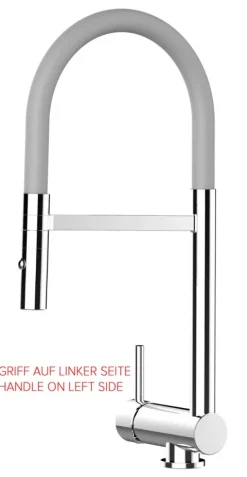 Wasserhahn Vorfenster Küchenarmatur, Umklappbar 6 CM, LINKER HEBEL, mit 360° schwenkbarem Auslauf abnehmbare 2 strahl Handbrause, Verchromt / Grau