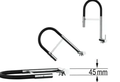 Wasserhahn Vorfenster Küchenarmatur, Umklappbar 4,5 CM, mit 360° schwenkbarem Auslauf, abnehmbare 2 strahl Handbrause, Schwarz Matt / Grau