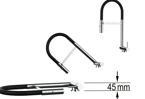 Wasserhahn Vorfenster Küchenarmatur, Umklappbar 4,5 CM, mit 360° schwenkbarem Auslauf, abnehmbare 2 strahl Handbrause, Schwarz Matt / Grau