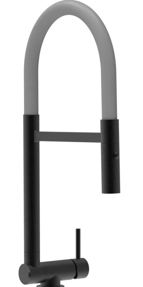 Wasserhahn Vorfenster Küchenarmatur, Umklappbar 4,5 CM, mit 360° schwenkbarem Auslauf, abnehmbare 2 strahl Handbrause, Schwarz Matt / Grau