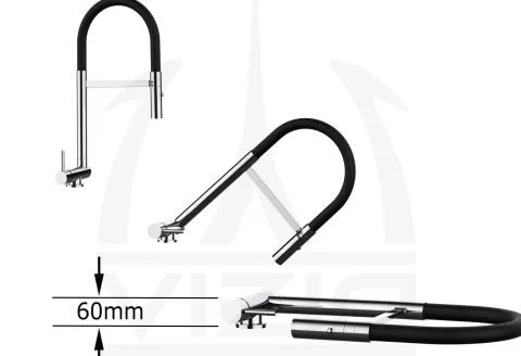 Wasserhahn Vorfenster Küchenarmatur, Umklappbar 6 CM, LINKER HEBEL, mit 360° schwenkbarem Auslauf abnehmbare 2 strahl Handbrause, Verchromt / Blau