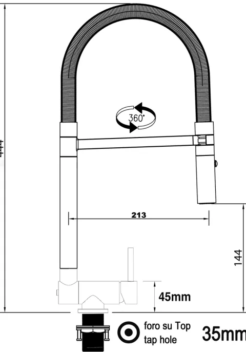 Wasserhahn Vorfenster Küchenarmatur, Umklappbar 4,5 CM, mit 360° schwenkbarem Auslauf, abnehmbare 2 strahl Handbrause, Schwarz Matt / Orange