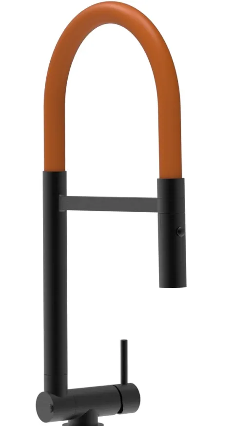 Wasserhahn Vorfenster Küchenarmatur, Umklappbar 4,5 CM, mit 360° schwenkbarem Auslauf, abnehmbare 2 strahl Handbrause, Schwarz Matt / Orange