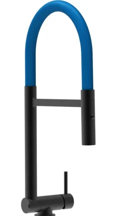 Wasserhahn Vorfenster Küchenarmatur, Umklappbar 4,5 CM, mit 360° schwenkbarem Auslauf, abnehmbare 2 strahl Handbrause, Schwarz Matt / Blau
