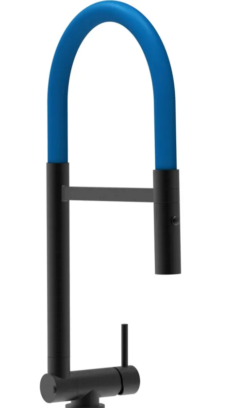 Wasserhahn Vorfenster Küchenarmatur, Umklappbar 4,5 CM, mit 360° schwenkbarem Auslauf, abnehmbare 2 strahl Handbrause, Schwarz Matt / Blau