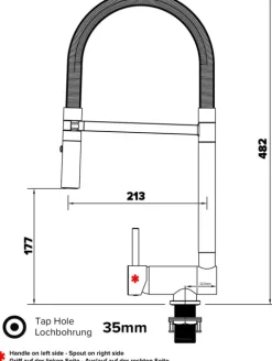 Wasserhahn Vorfenster Küchenarmatur, Umklappbar 6 CM, LINKER HEBEL, mit 360° schwenkbarem Auslauf abnehmbare 2 strahl Handbrause, Verchromt / Gelb