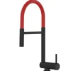 Wasserhahn Vorfenster Küchenarmatur, Umklappbar 6 CM, mit 360° schwenkbarem Auslauf, abnehmbare 2 strahl Handbrause, Schwarz Matt / Rot