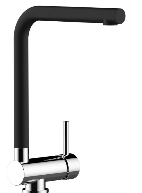 Wasserhahn Vorfenster Küchenarmatur, Umklappbar 6 CM, mit 360° schwenkbarem L- Auslauf, Verchromt / Schwarz Granit