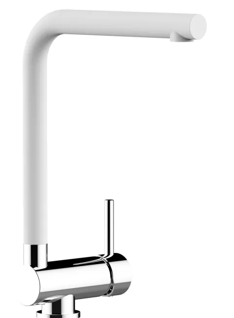 Wasserhahn Vorfenster Küchenarmatur, Umklappbar 6 CM, mit 360° schwenkbarem L- Auslauf, Verchromt / Weiß Granit