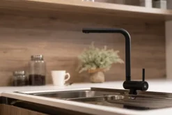 Wasserhahn Vorfenster Küchenarmatur, Umklappbar 6 CM, mit 360° schwenkbarem L-Auslauf, Schwarz Matt