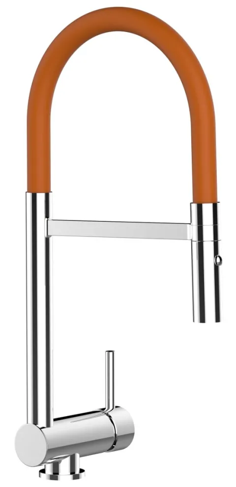 Wasserhahn Vorfenster Küchenarmatur, Umklappbar 6 CM, mit 360° schwenkbarem Auslauf, abnehmbare 2 strahl Handbrause, Verchromt / Orange