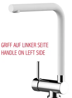 Wasserhahn Vorfenster Küchenarmatur, Umklappbar 6 CM, LINKER HEBEL, mit 360° schwenkbarem L-Auslauf, Verchromt / Weiß Granit