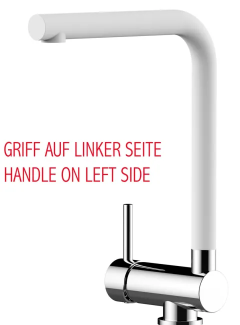 Wasserhahn Vorfenster Küchenarmatur, Umklappbar 6 CM, LINKER HEBEL, mit 360° schwenkbarem L-Auslauf, Verchromt / Weiß Granit