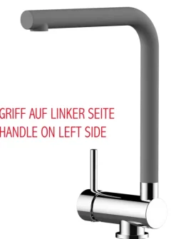 Wasserhahn Vorfenster Küchenarmatur, Umklappbar 6 CM, LINKER HEBEL, mit 360° schwenkbarem L-Auslauf, Verchromt / Zement Granit