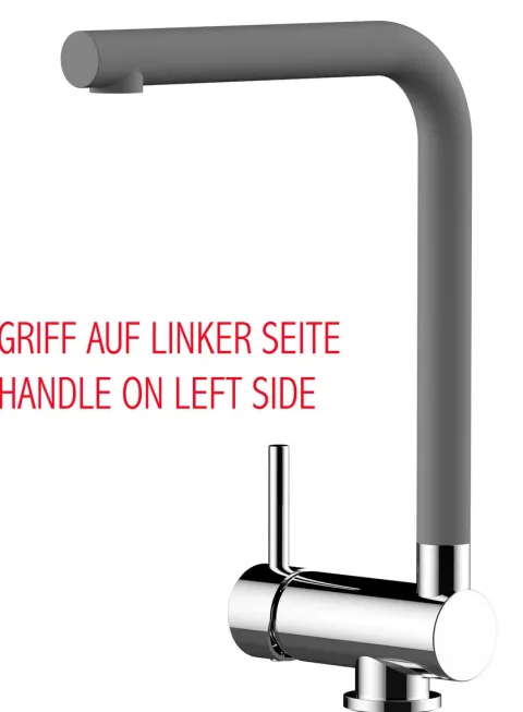 Wasserhahn Vorfenster Küchenarmatur, Umklappbar 6 CM, LINKER HEBEL, mit 360° schwenkbarem L-Auslauf, Verchromt / Zement Granit