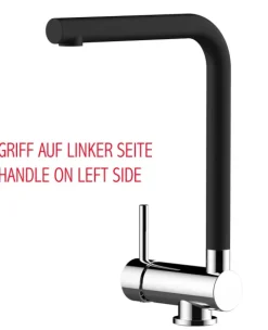 Wasserhahn Vorfenster Küchenarmatur, Umklappbar 6 CM, LINKER HEBEL, mit 360° schwenkbarem L-Auslauf, Verchromt / Schwarz Granit