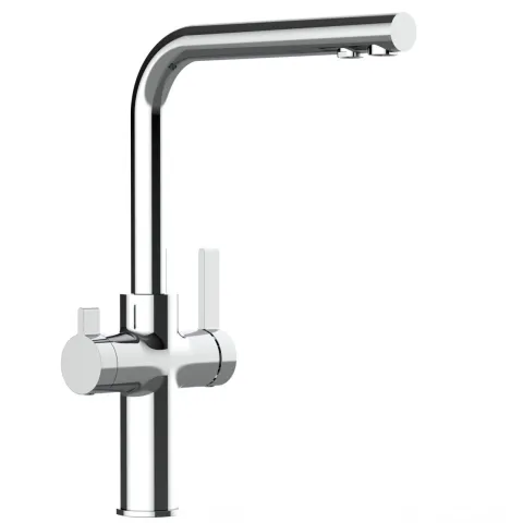3 Wege Wasserhahn Küchenarmatur, FC, mit 360° schwenkbarem L-Auslauf, Verchromt