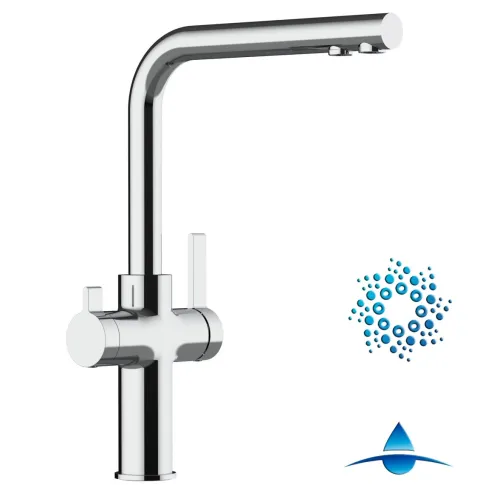 4 Wege Wasserhahn Küchenarmatur, FC, mit 360° schwenkbarem L-Auslauf, Verchromt