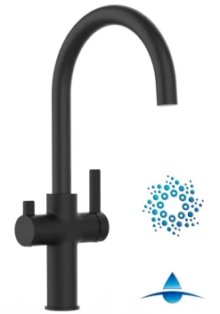 4 Wege Wasserhahn Küchenarmatur, FC, mit 360° schwenkbarem U-Auslauf, Schwarz Matt