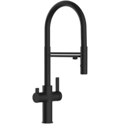 3 Wege Wasserhahn Küchenarmatur, FC, mit 360° schwenkbarem Auslauf, abnehmbare 2 strahl Handbrause, Schwarz Matt / Schwarz