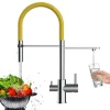 3 Wege Wasserhahn Küchenarmatur, FL, mit 360° schwenkbarem Auslauf, abnehmbare 2 strahl Handbrause, Verchromt / Gelb