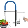3 Wege Wasserhahn Küchenarmatur, FL, mit 360° schwenkbarem Auslauf, abnehmbare 2 strahl Handbrause, Verchromt / Blau
