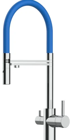 3 Wege Wasserhahn Küchenarmatur, FL, mit 360° schwenkbarem Auslauf, abnehmbare 2 strahl Handbrause, Verchromt / Blau