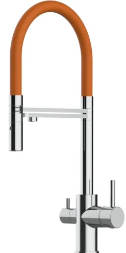 3 Wege Wasserhahn Küchenarmatur, FL, mit 360° schwenkbarem Auslauf, abnehmbare 2 strahl Handbrause, Verchromt / Orange
