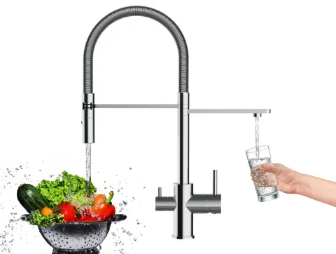 3 Wege Wasserhahn Küchenarmatur, FL, mit 360° schwenkbarem Auslauf, abnehmbare 2 strahl Handbrause, Verchromt