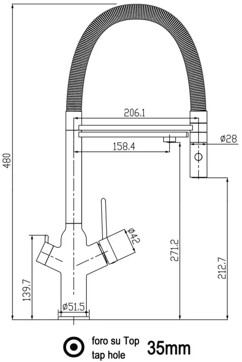 3 Wege Wasserhahn Küchenarmatur, BOD, mit 360° schwenkbarem Auslauf, abnehmbare 2 strahl Handbrause, Verchromt / Blau