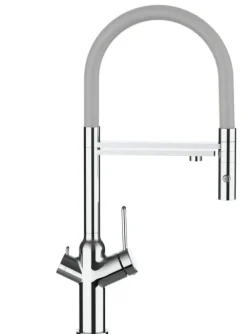 3 Wege Wasserhahn Küchenarmatur, BOD, mit 360° schwenkbarem Auslauf, abnehmbare 2 strahl Handbrause, Verchromt / Grau