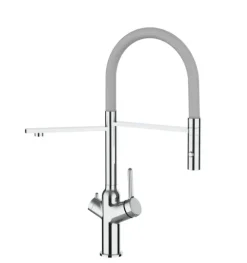 3 Wege Wasserhahn Küchenarmatur, BOD, mit 360° schwenkbarem Auslauf, abnehmbare 2 strahl Handbrause, Verchromt / Grau