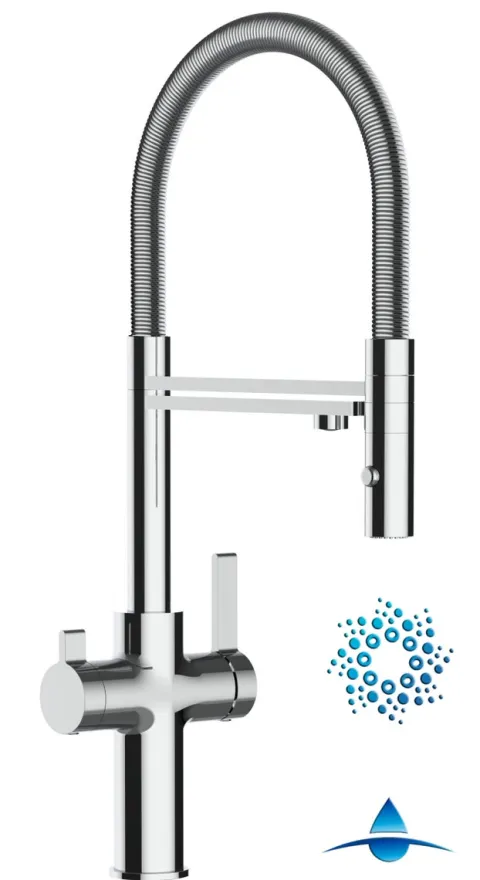 4 Wege Wasserhahn Küchenarmatur, FC, mit 360° schwenkbarem Auslauf, abnehmbare 2 strahl Handbrause, Verchromt
